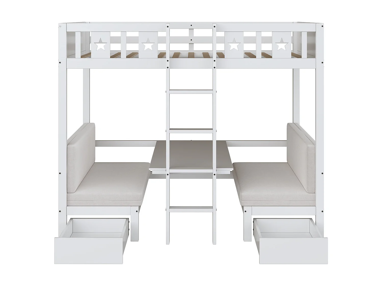 Litera 90x200 cm - escritorio convertible en cama debajo - con 2 cajones y escalera - Blanco