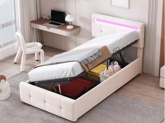 Kauf Unique Mit Samt gepolstertes Stauraumbett 90 x 200 cm – mit LED und Lattenrost – Beige