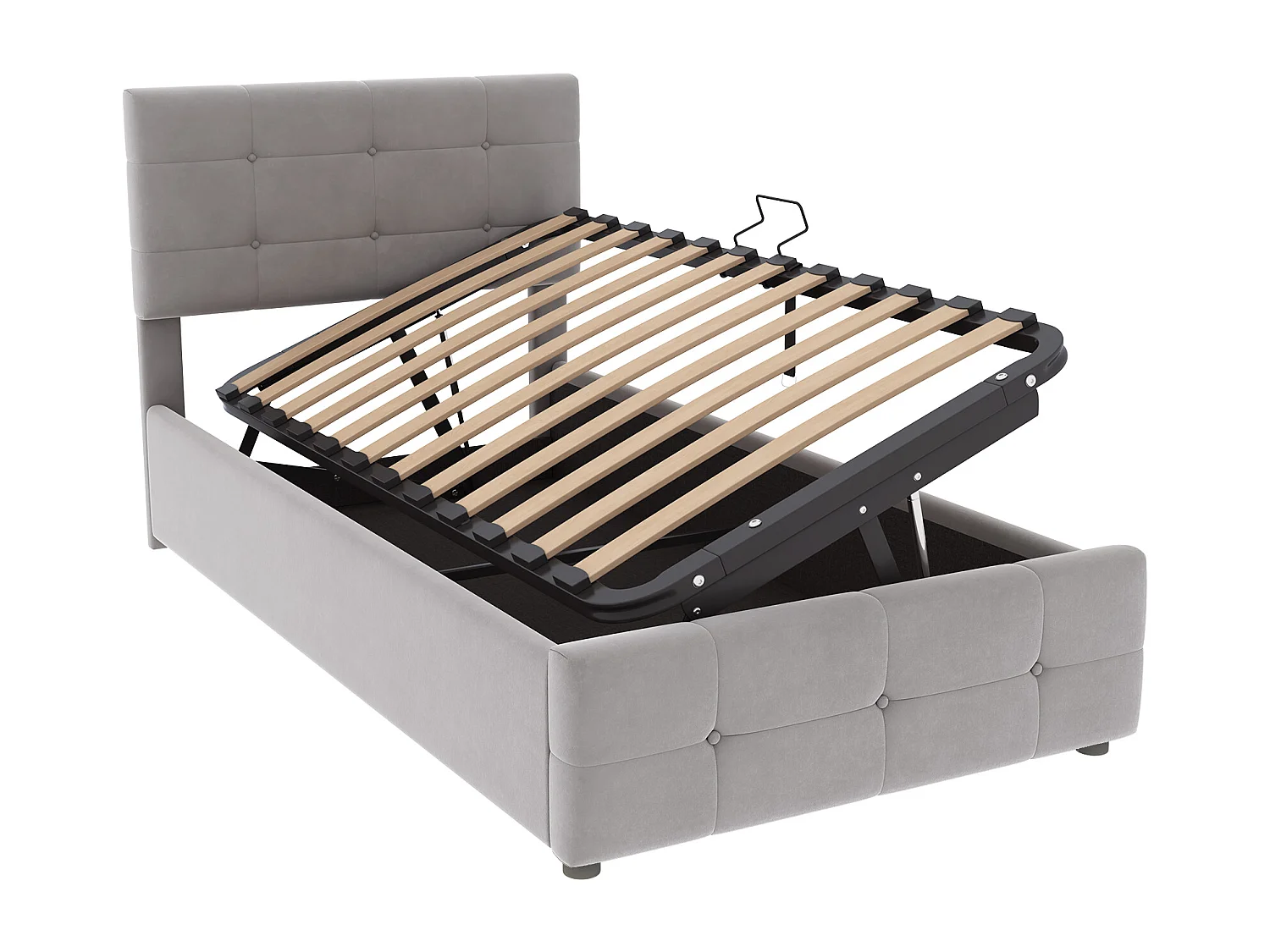 Lit coffre capitonné 90x200cm en velours - Gris