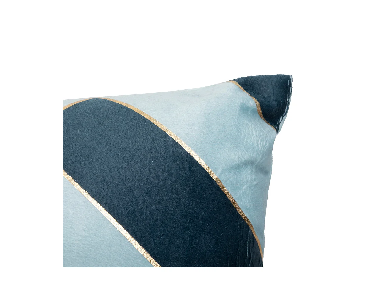 Coussin décoratif Velours Bleu 2 tons avec bande dorée 30 x 50 cm
