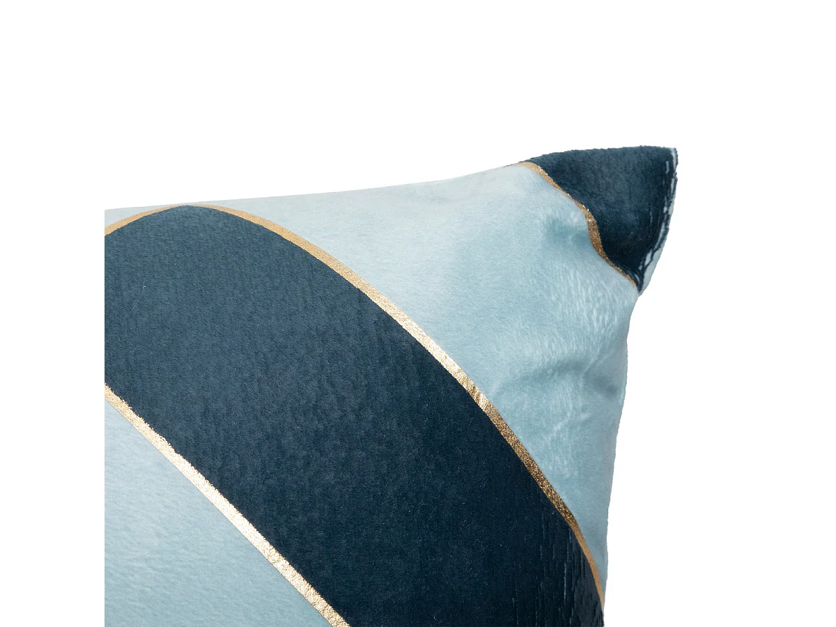 Coussin décoratif Velours Bleu 2 tons avec bande dorée 30 x 50 cm