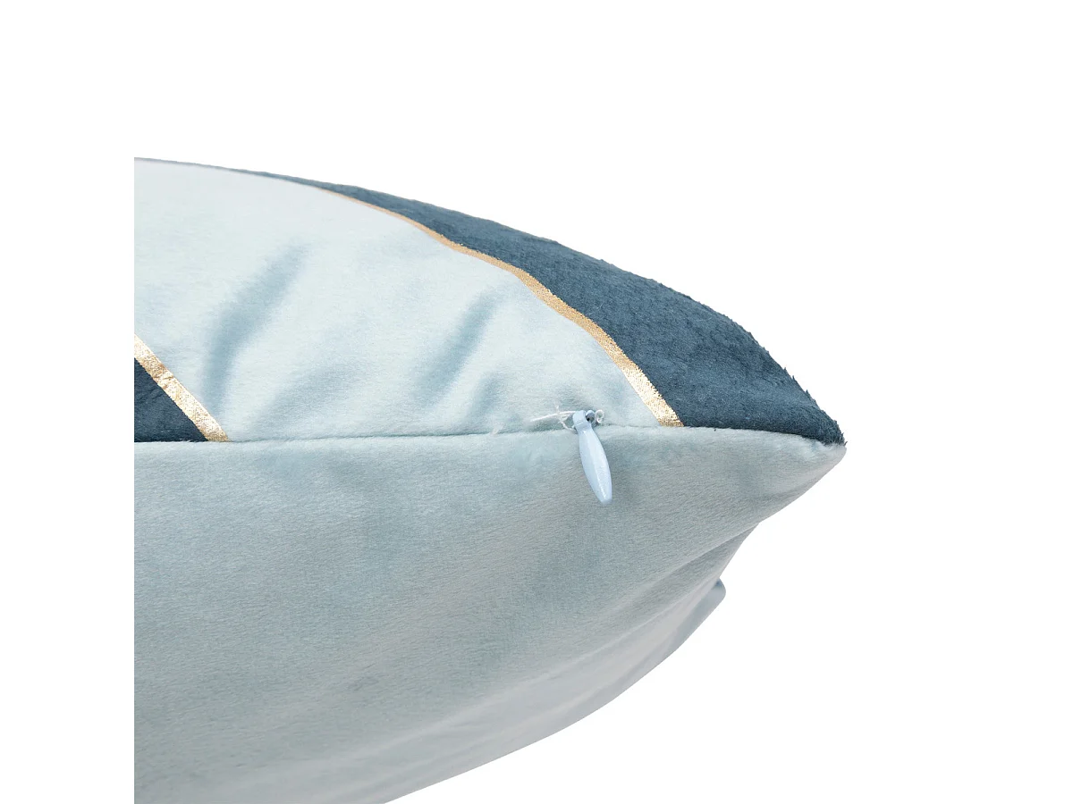 Coussin décoratif Velours Bleu 2 tons avec bande dorée 30 x 50 cm