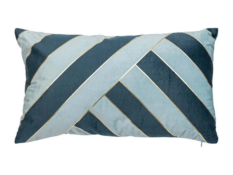 Coussin décoratif Velours Bleu 2 tons avec bande dorée 30 x 50 cm