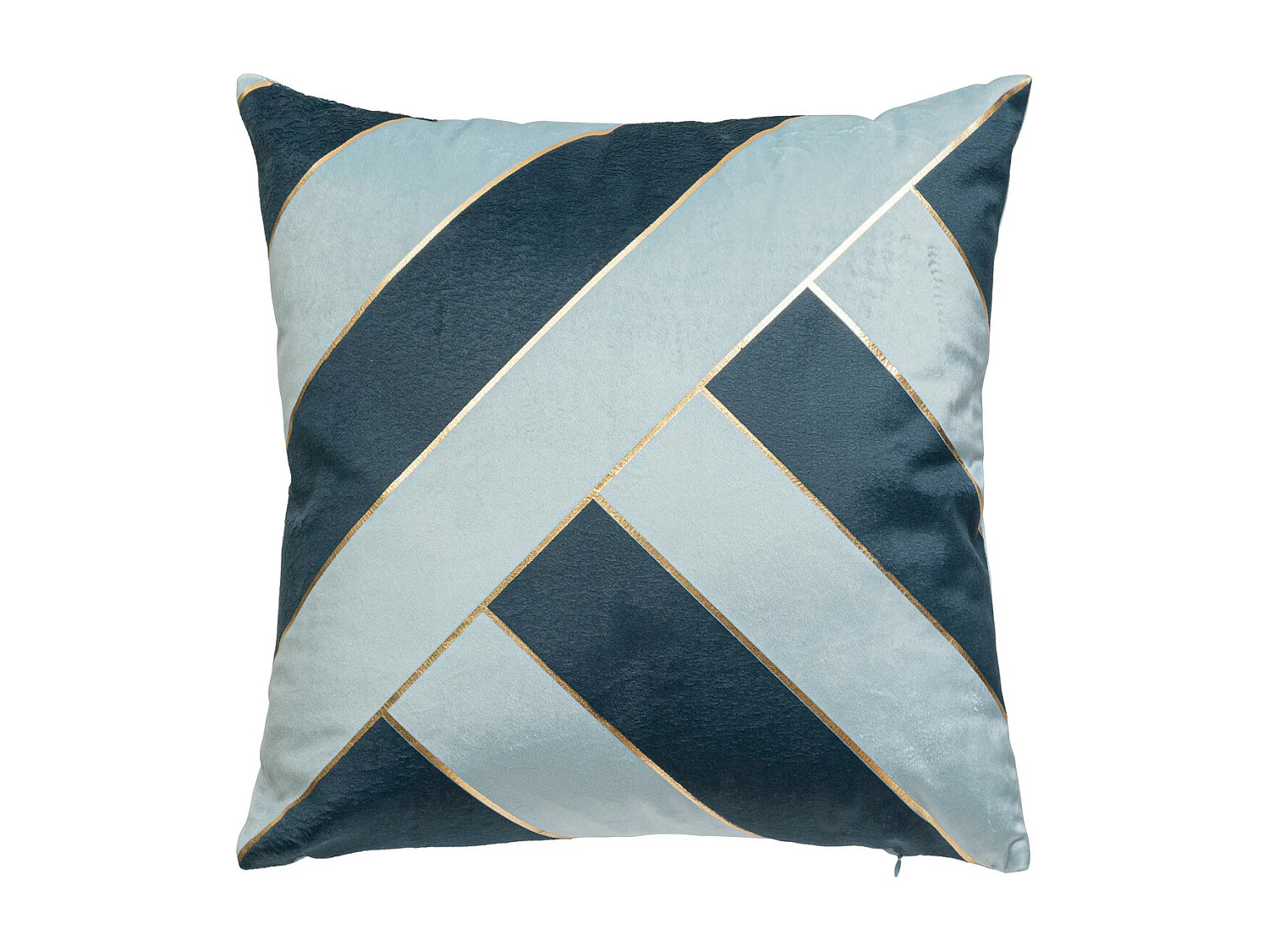 Coussin décoratif Velours Bleu 2 tons avec bande dorée 40 x 40 cm