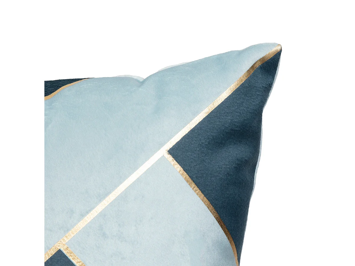 Coussin décoratif Velours Bleu 2 tons avec bande dorée 40 x 40 cm