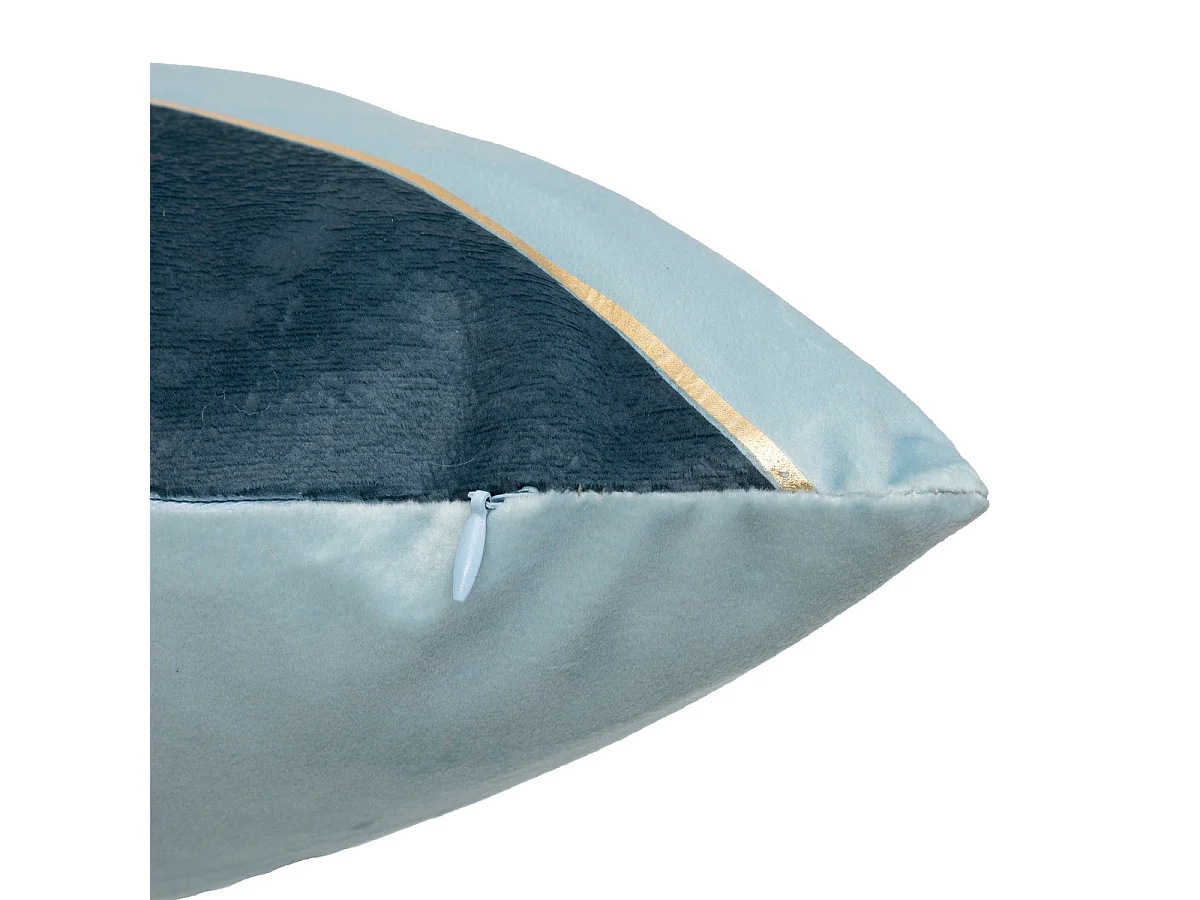 Coussin décoratif Velours Bleu 2 tons avec bande dorée 40 x 40 cm