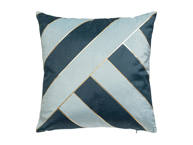 Coussin décoratif Velours Bleu 2 tons avec bande dorée 40 x 40 cm