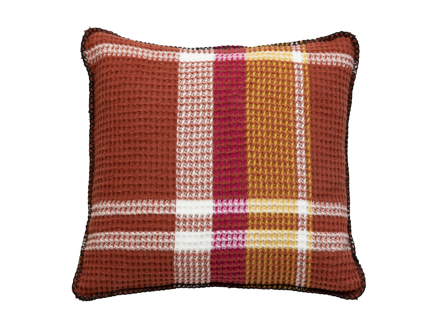 Coussin décoratif Nid d'abeille motif tartant Terracotta 45 x 45 cm