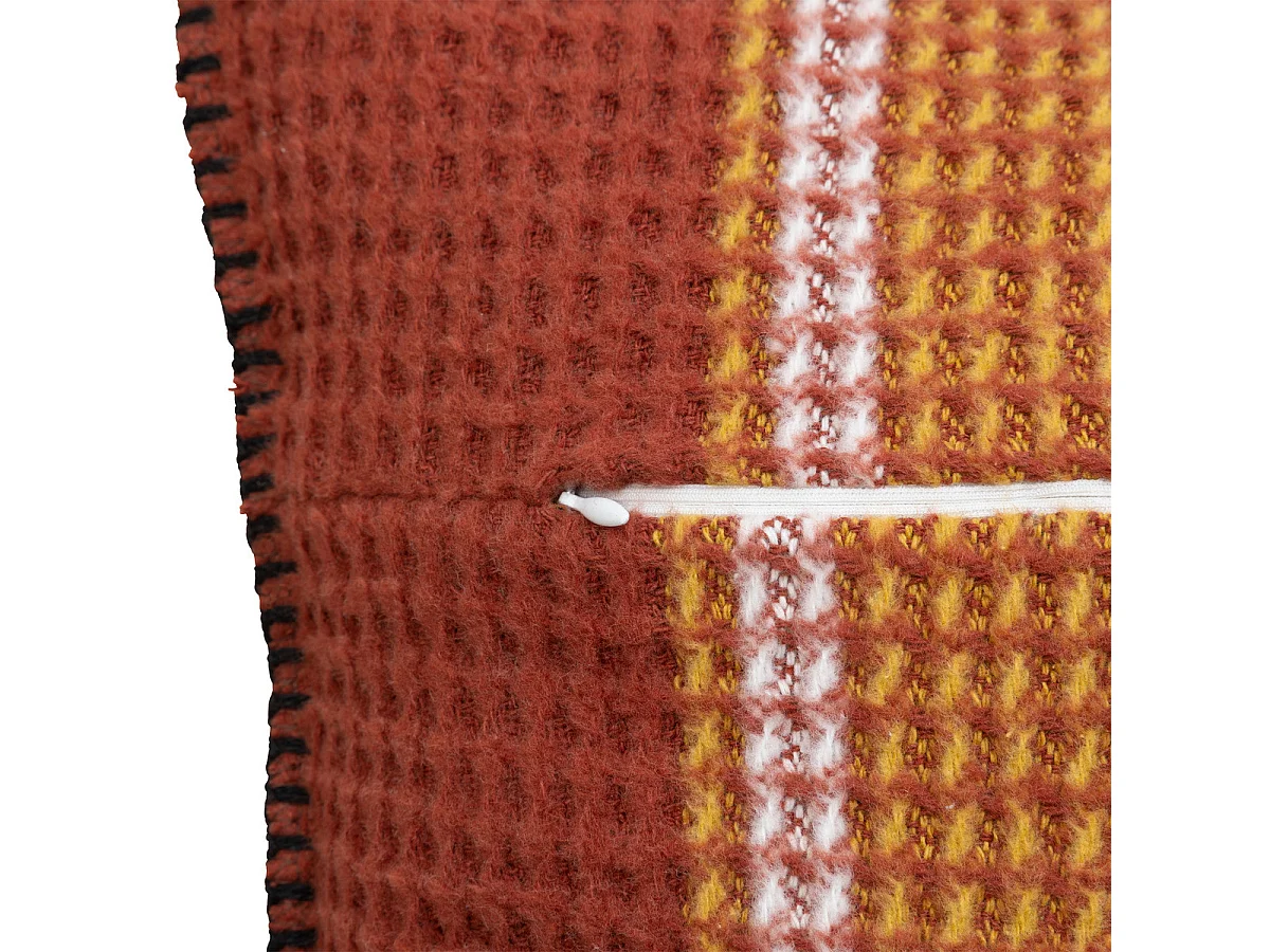 Coussin décoratif Nid d'abeille motif tartant Terracotta 45 x 45 cm