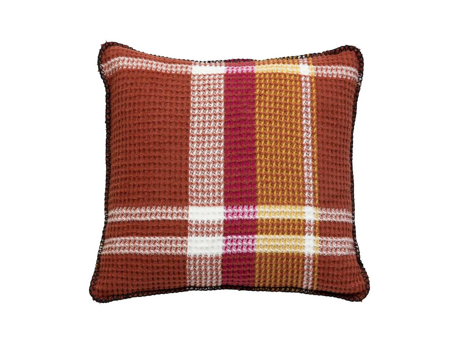 Coussin décoratif Nid d'abeille motif tartant Terracotta 45 x 45 cm