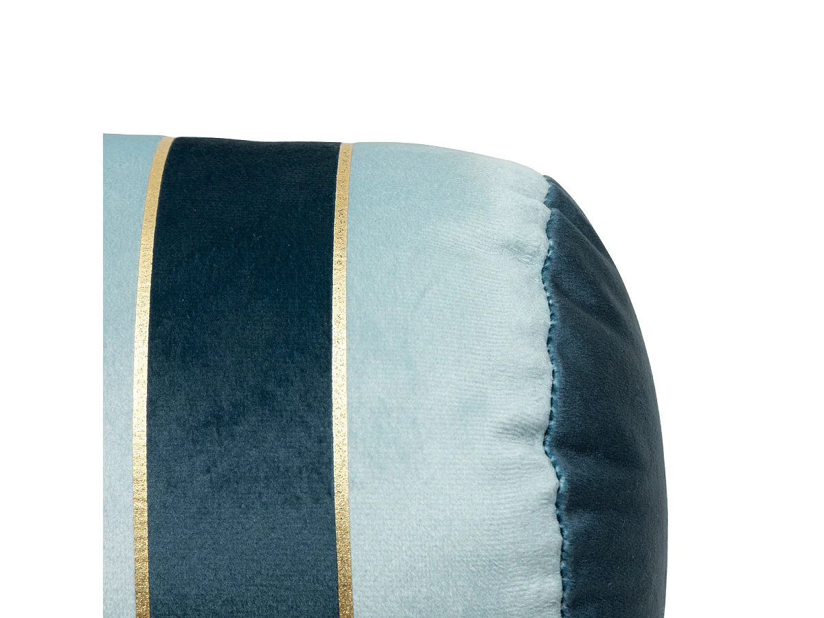 Coussin décoratif Velours Bleu 2 tons avec bande dorée 14 x 40 cm