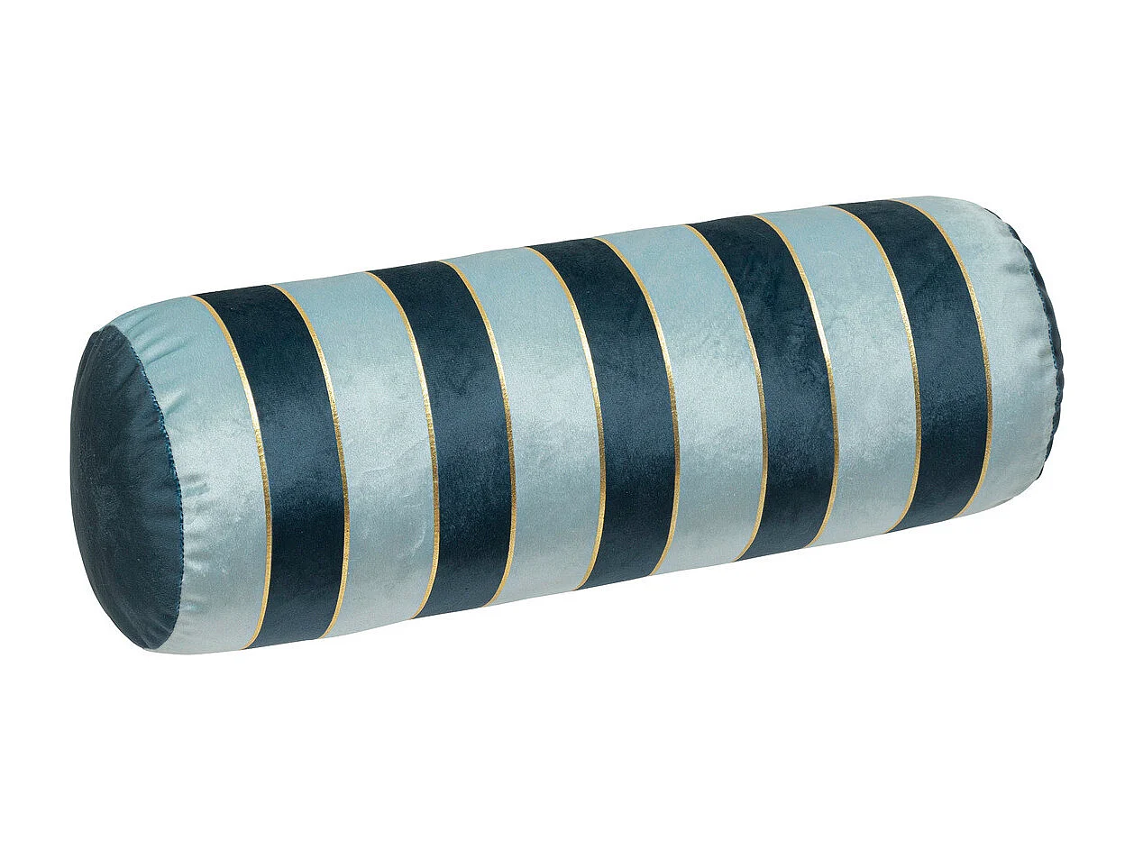 Coussin décoratif Velours Bleu 2 tons avec bande dorée 14 x 40 cm