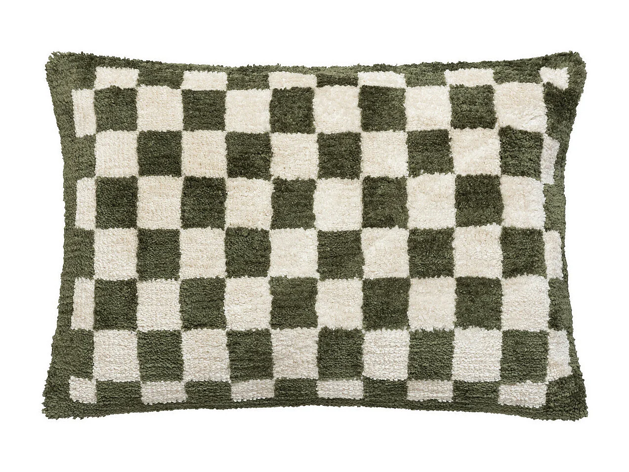 Coussin décoratif motif Damier tufté Vert kaki 38 x 58 cm