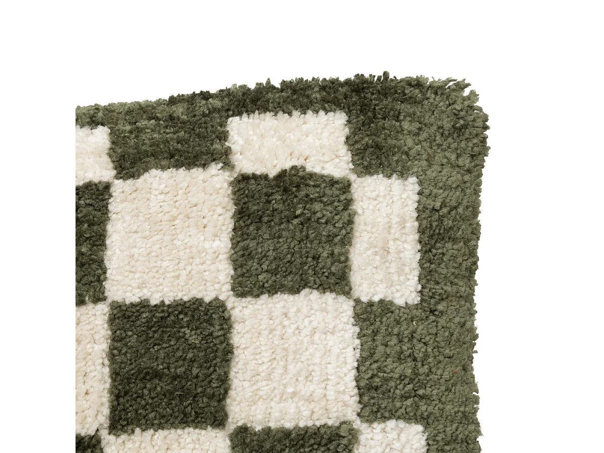 Coussin décoratif motif Damier tufté Vert kaki 38 x 58 cm