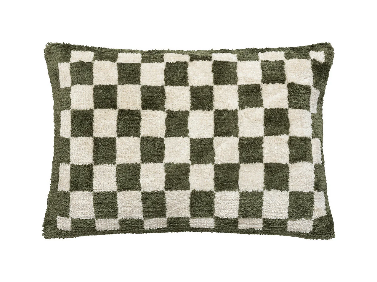 Coussin décoratif motif Damier tufté Vert kaki 38 x 58 cm