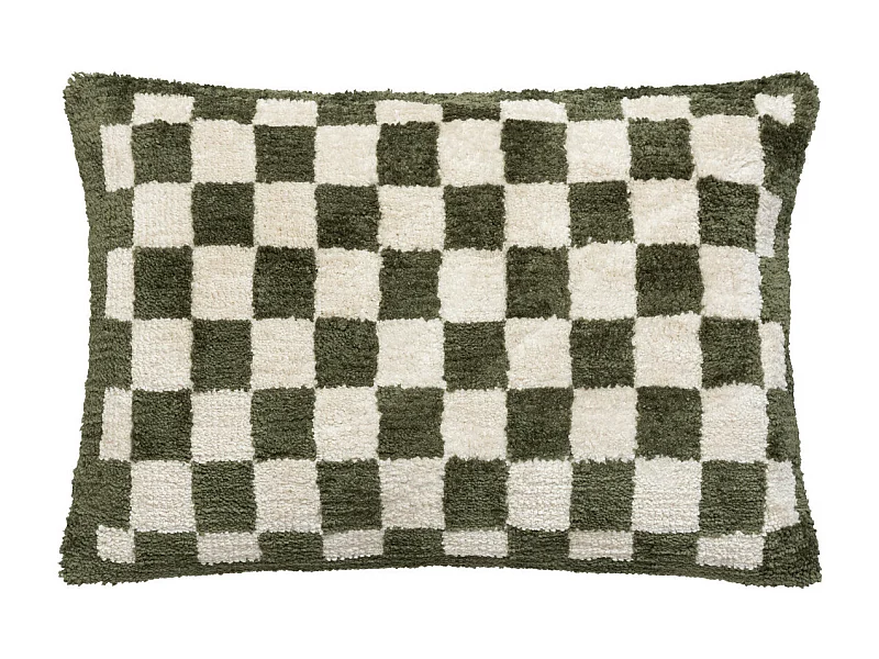 Coussin décoratif motif Damier tufté Vert kaki 38 x 58 cm