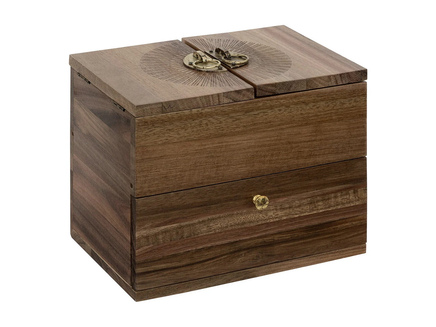 Boîte à bijoux en bois marron sur 2 étages avec tiroir