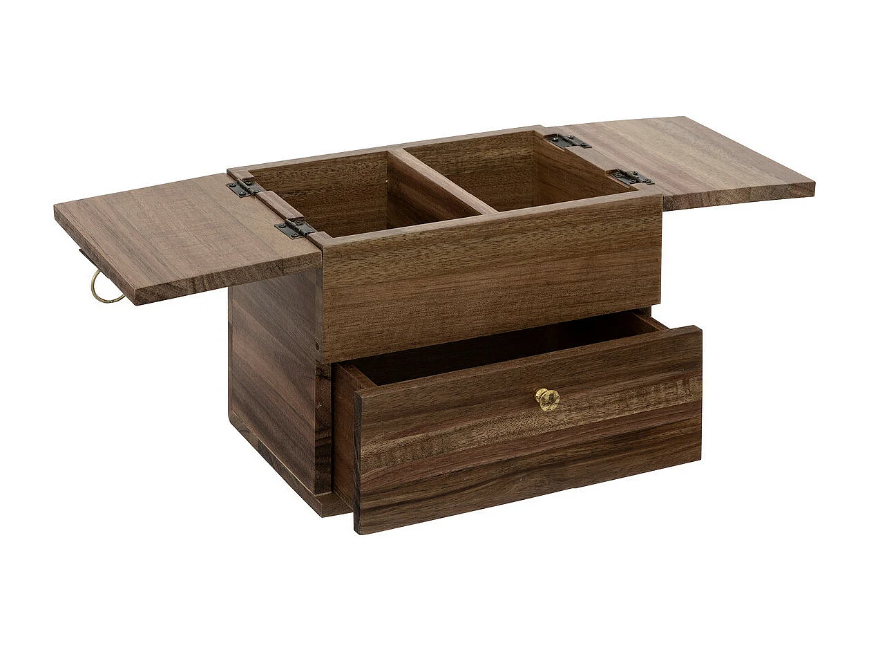 Boîte à bijoux en bois marron sur 2 étages avec tiroir