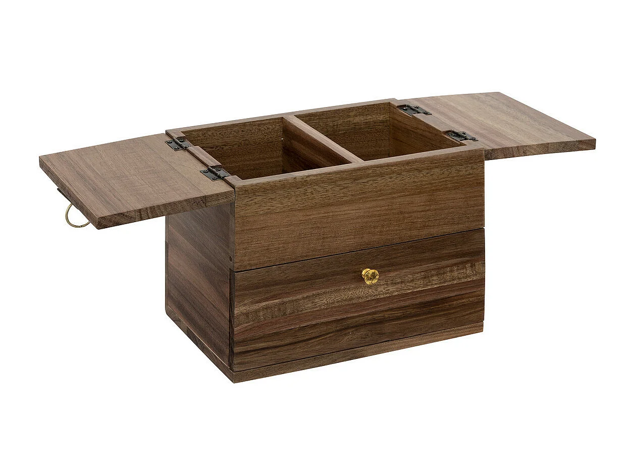 Boîte à bijoux en bois marron sur 2 étages avec tiroir