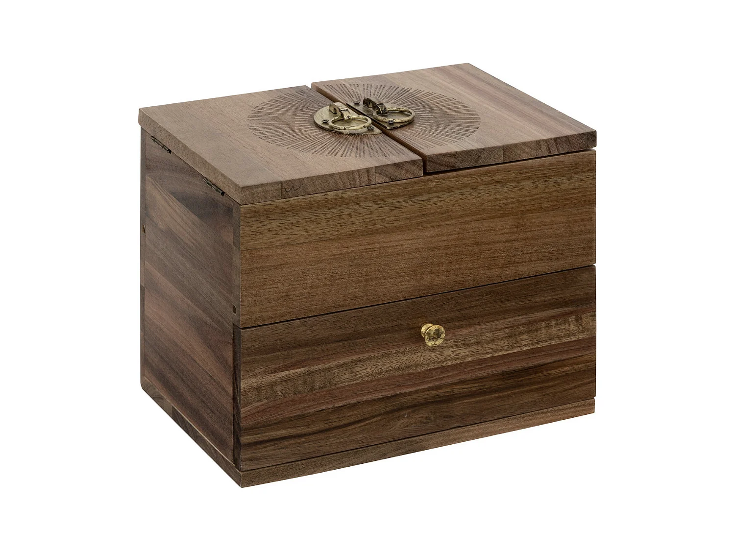 Boîte à bijoux en bois marron sur 2 étages avec tiroir