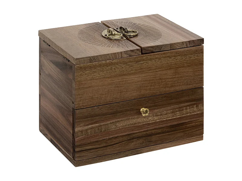 Boîte à bijoux en bois marron sur 2 étages avec tiroir