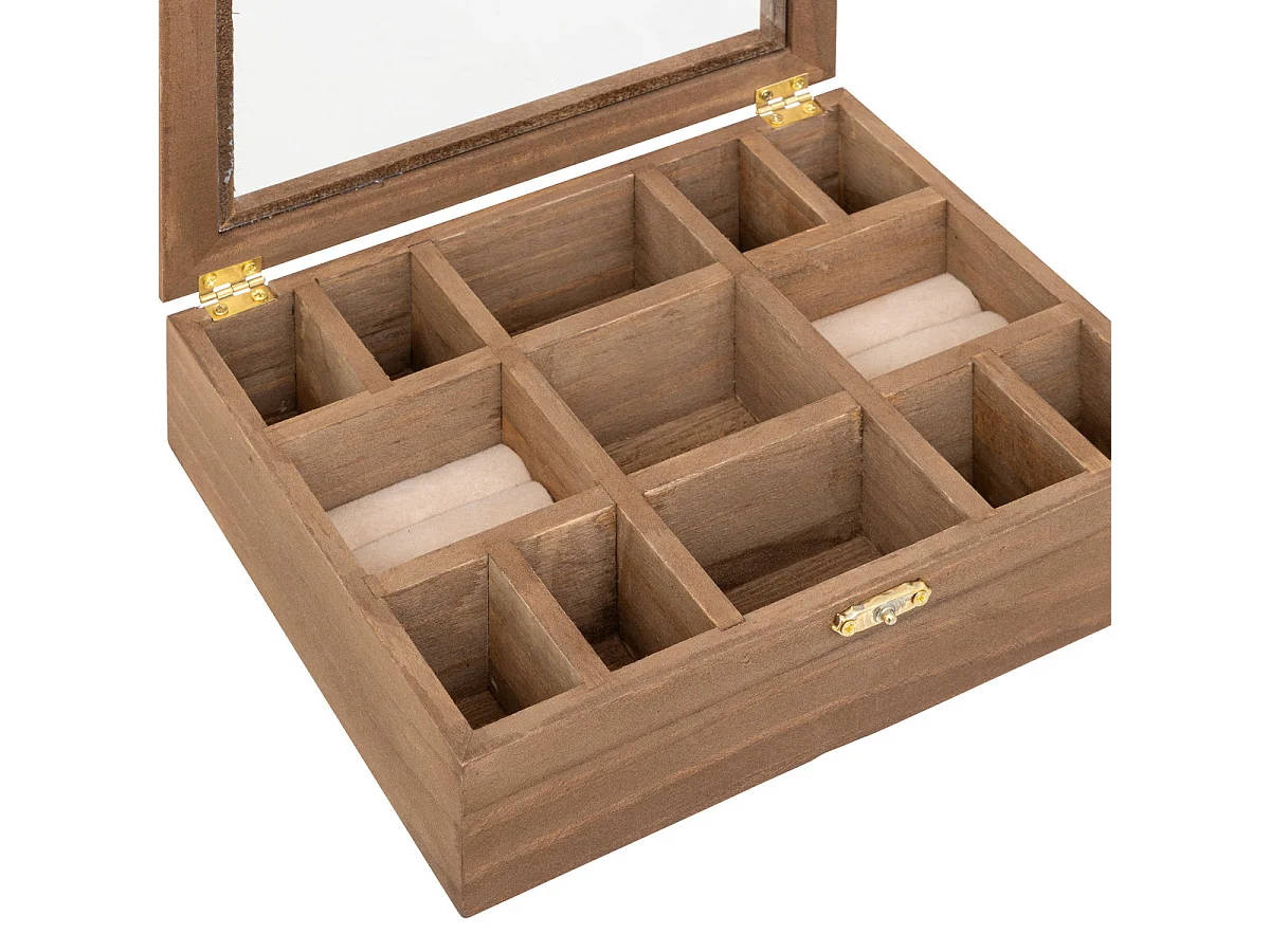 Boîte à bijoux 13 compartiments en bois et verre