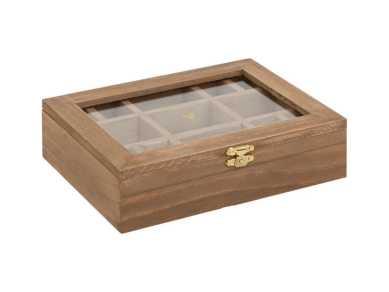 Boîte à bijoux 13 compartiments en bois et verre