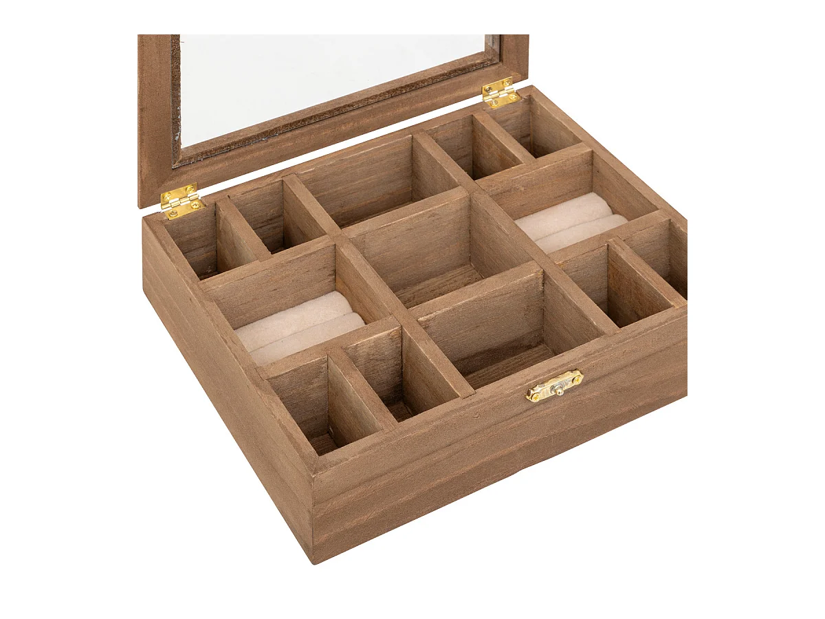 Boîte à bijoux 13 compartiments en bois et verre