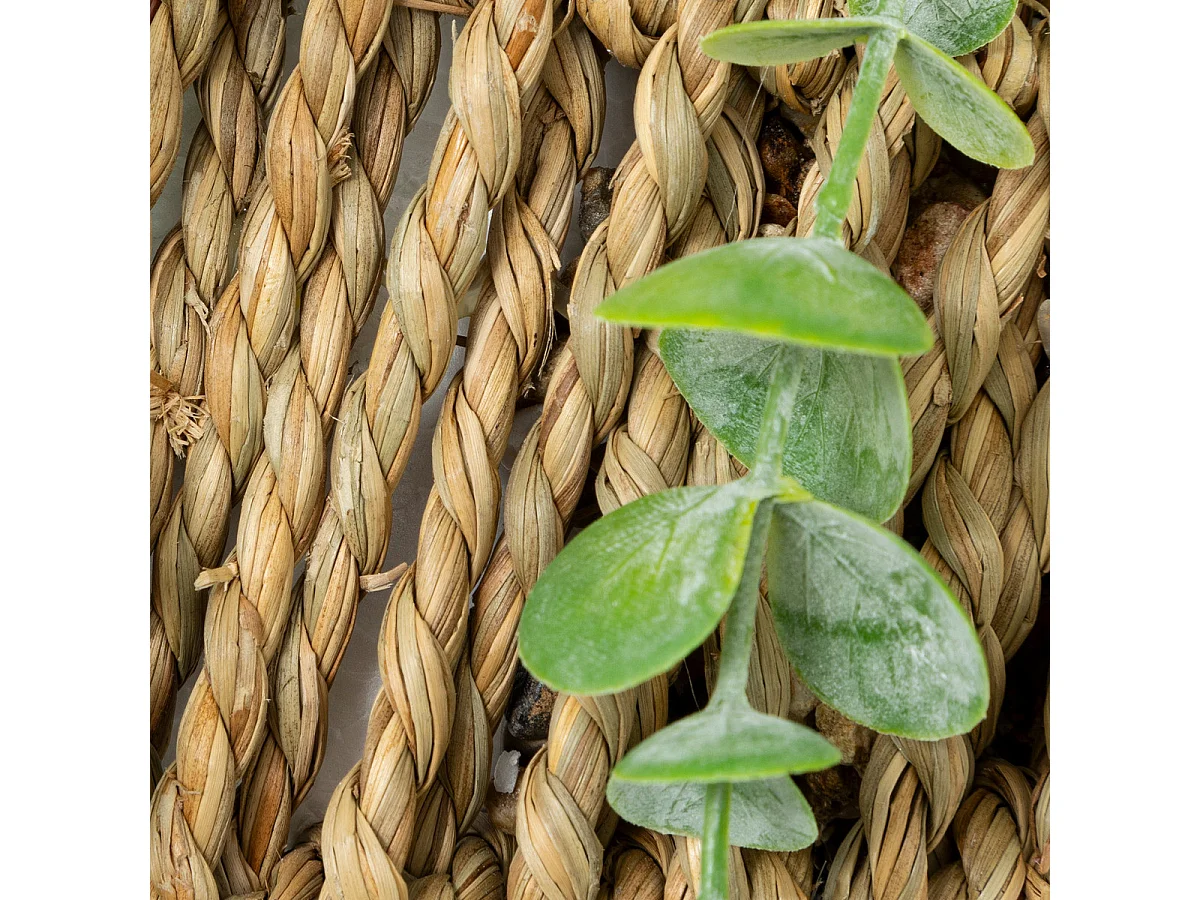 Plante artificielle Eucalyptus dans un support en Osier à suspendre H 26 cm