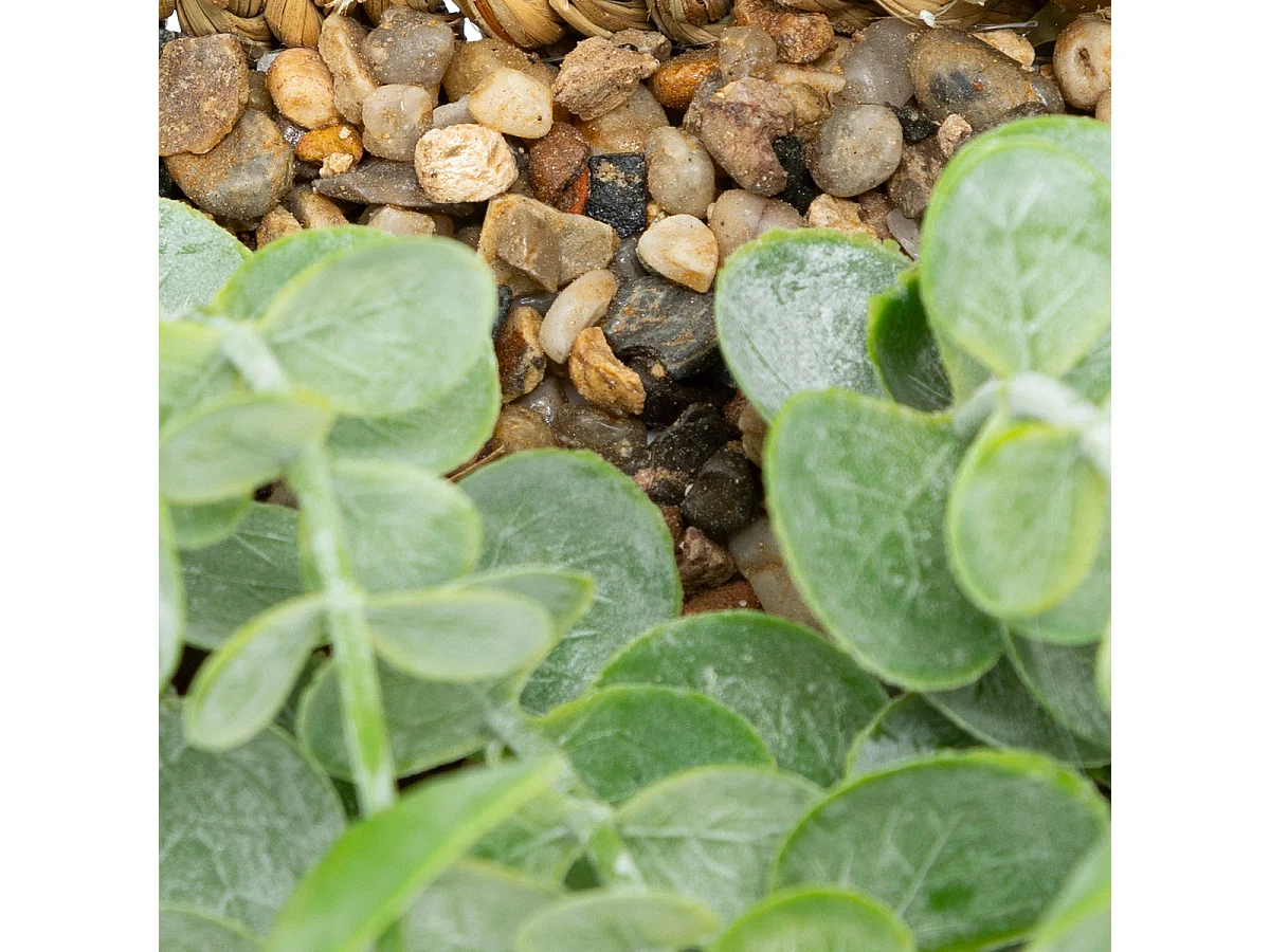 Plante artificielle Eucalyptus dans un support en Osier à suspendre H 26 cm