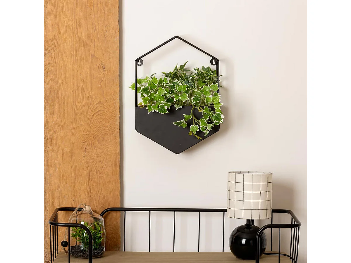 Plantes artificielles dans un support en métal Noir à suspendre H 35 cm