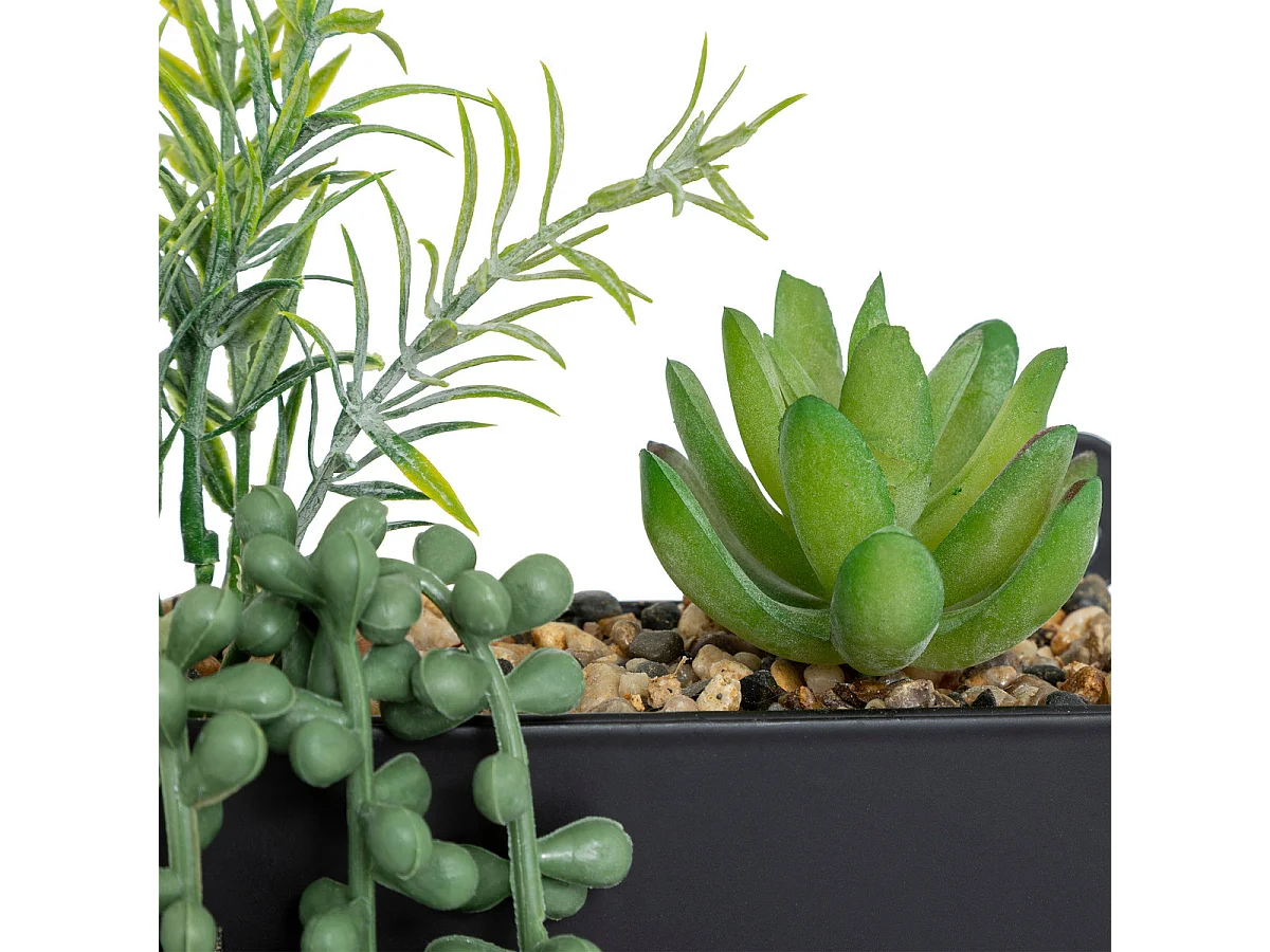 Plantes artificielles dans un support en métal Noir à suspendre H 41 cm