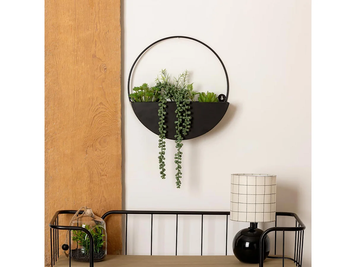 Plantes artificielles dans un support en métal Noir à suspendre H 41 cm