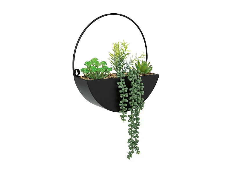 Plantes artificielles dans un support en métal Noir à suspendre H 41 cm