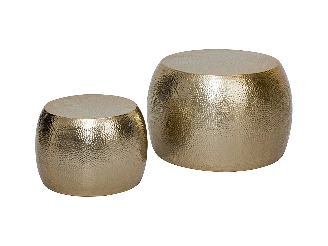 Lot de 2 Tables basses en métal doré martelé D 70 et D 50 cm