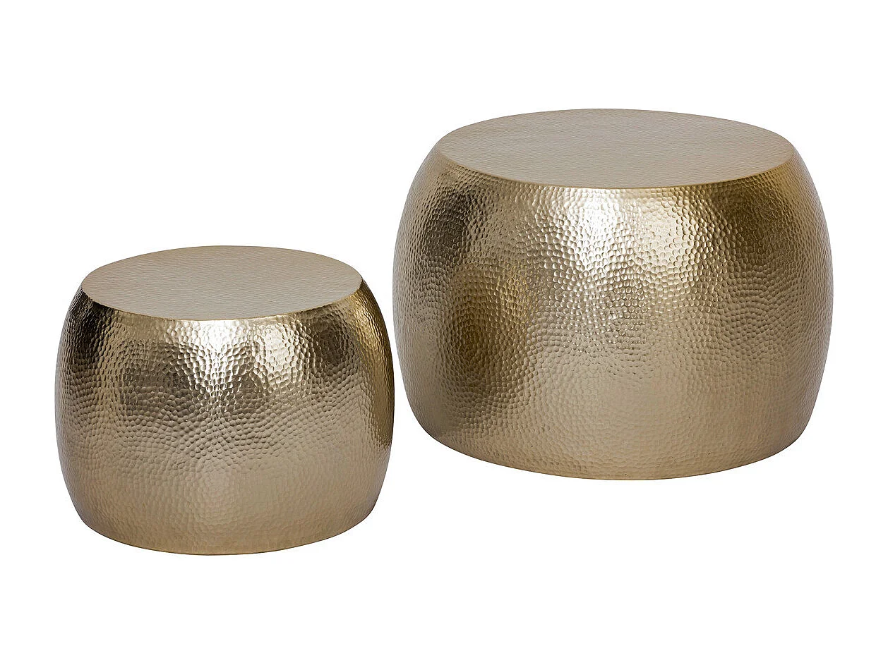 Lot de 2 Tables basses en métal doré martelé D 70 et D 50 cm