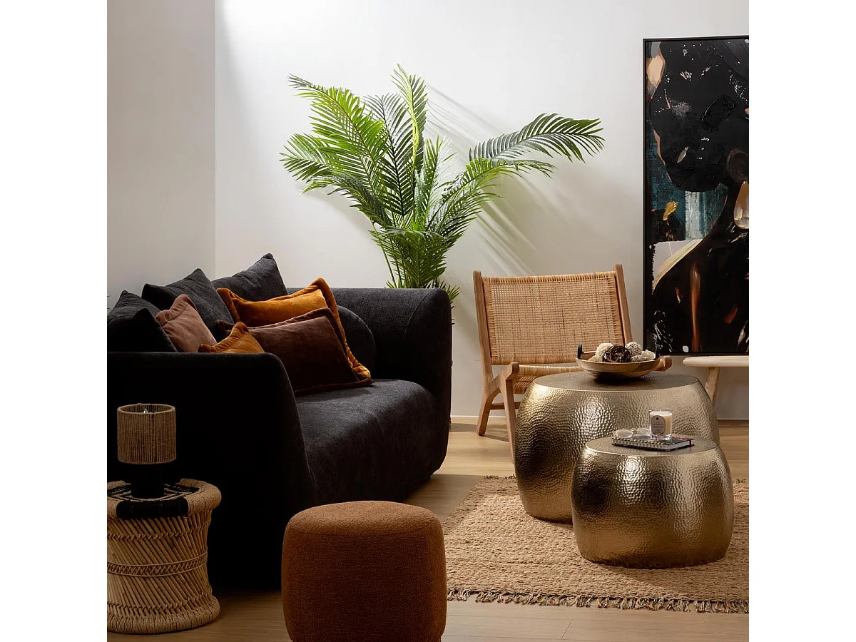 Lot de 2 Tables basses en métal doré martelé D 70 et D 50 cm