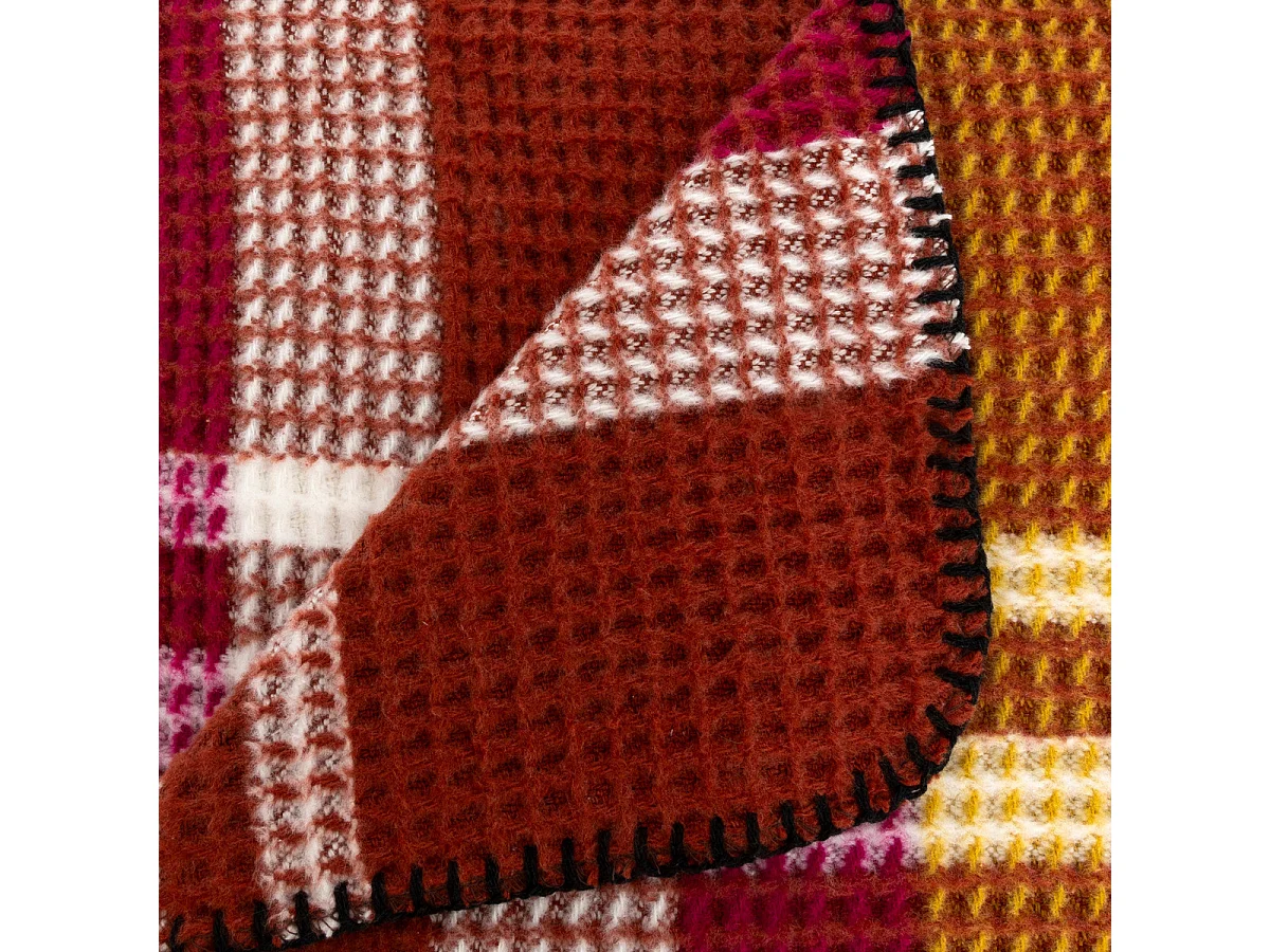 Plaid Nid d'abeille motif tartant Terracotta 130 x 180 cm