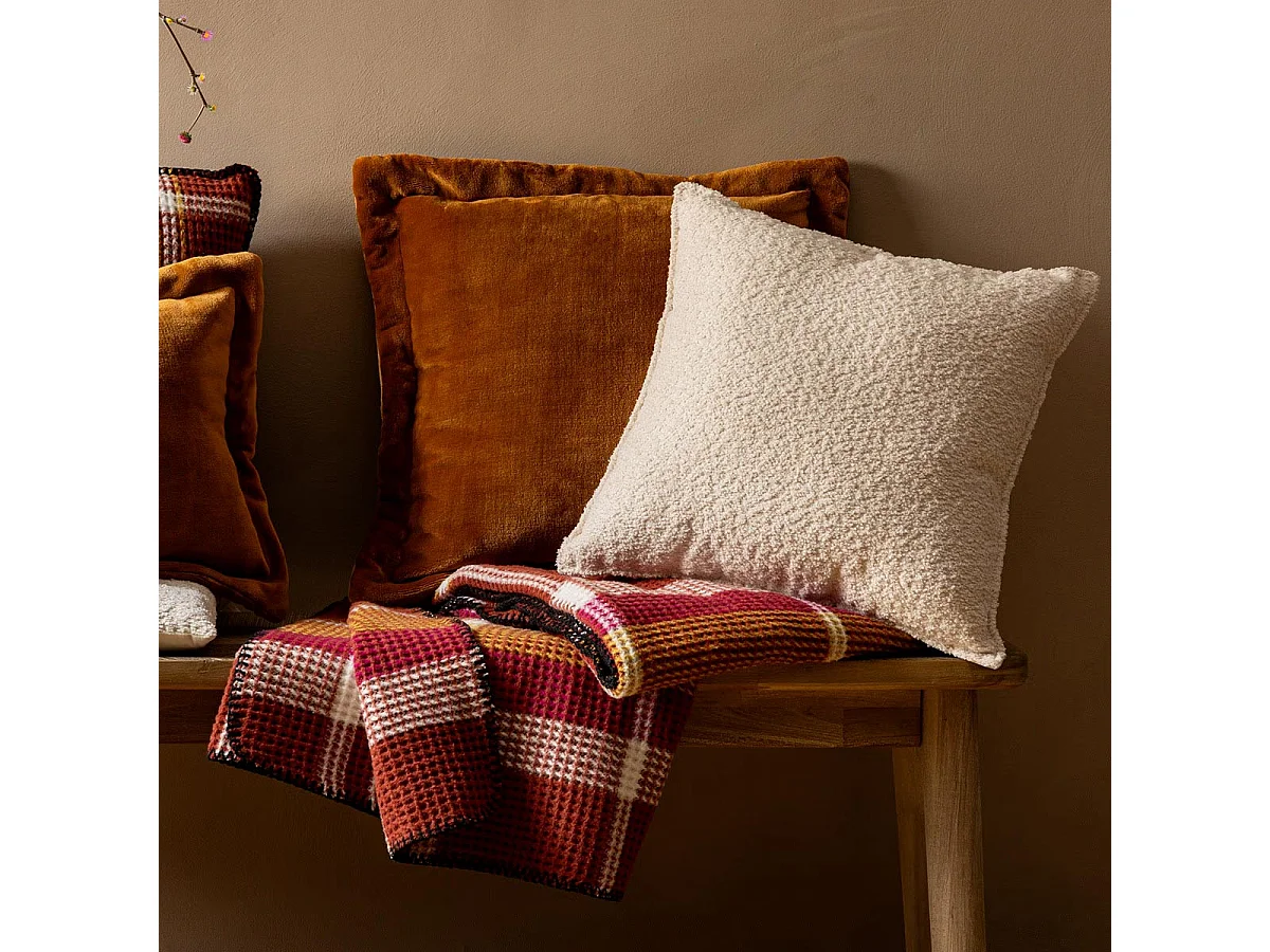 Plaid Nid d'abeille motif tartant Terracotta 130 x 180 cm