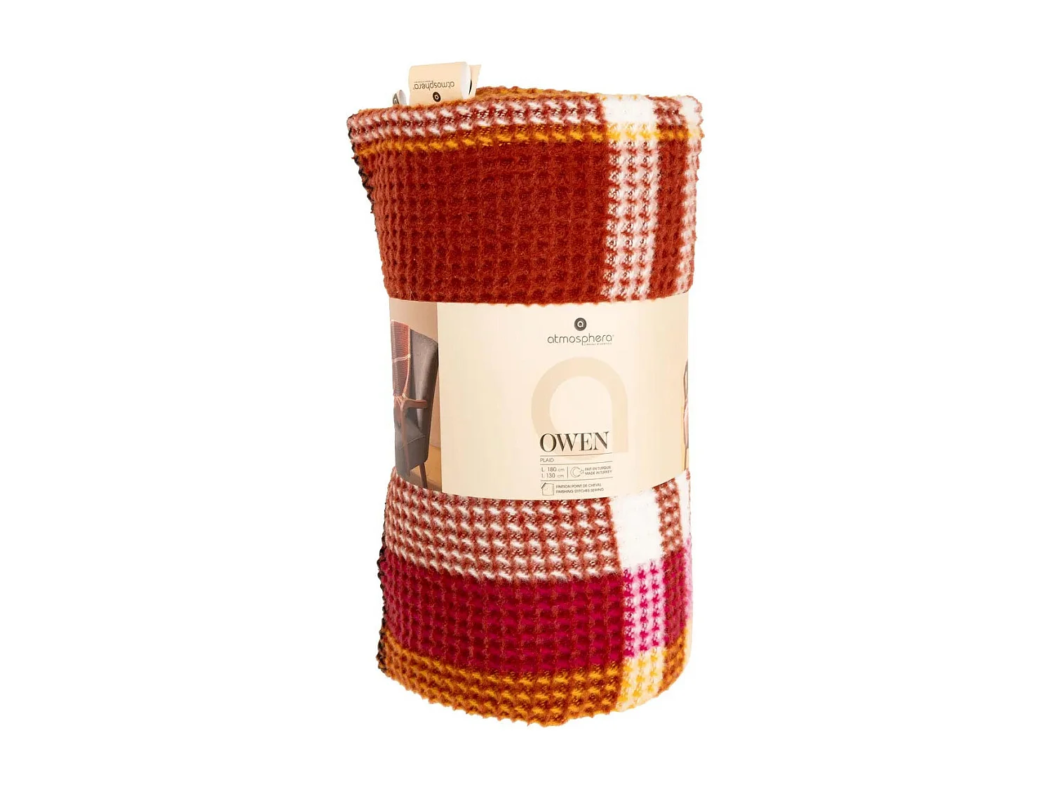 Plaid Nid d'abeille motif tartant Terracotta 130 x 180 cm