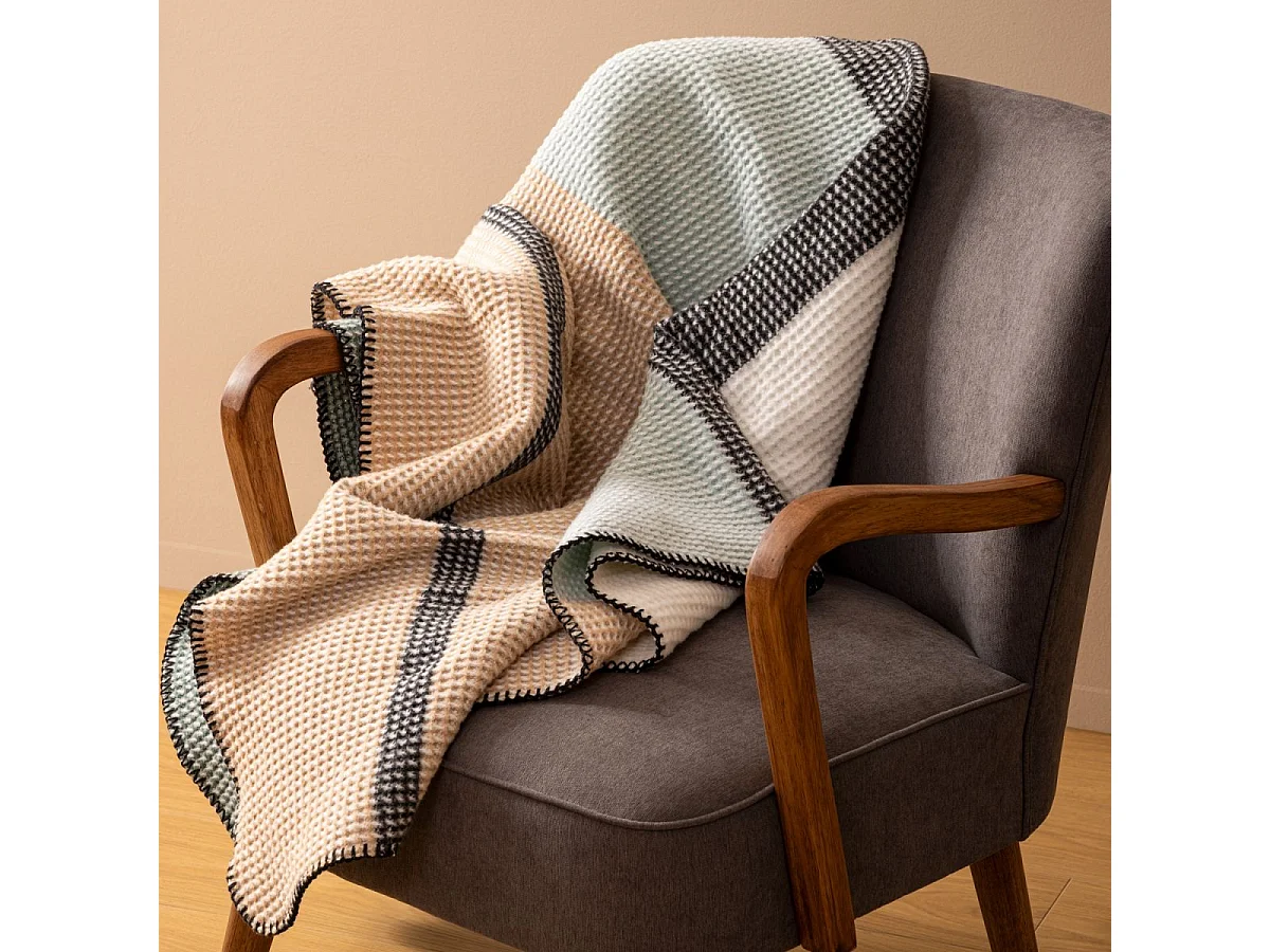 Plaid Nid d'abeille rayures Mutlicolore 130 x 180 cm