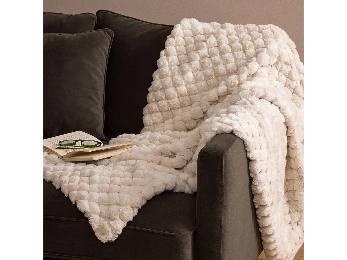 Plaid jacquard Fourrure Beige 120 x 160 cm