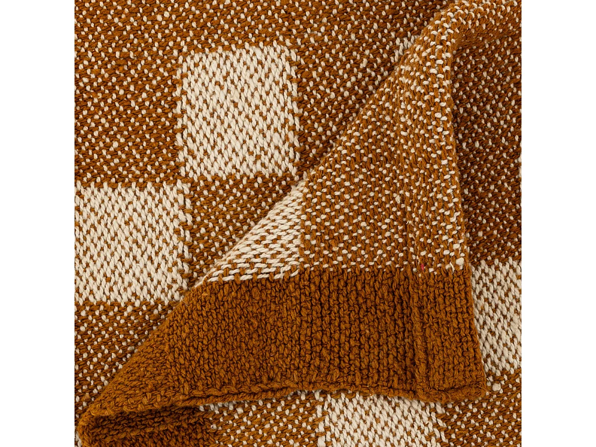 Plaid tricot motif Damier tufté Jaune ocre 130 x 180 cm