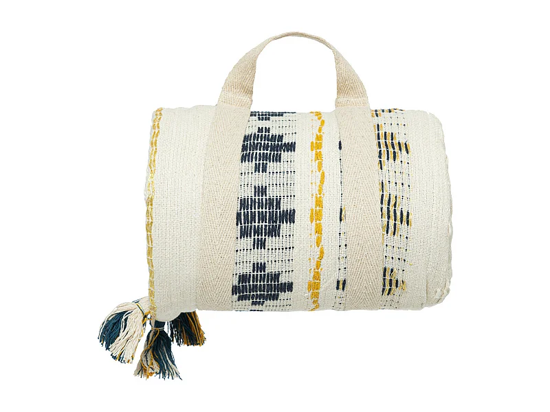 Dessus de Lit en Coton Ivoire Bleu et Ocre 240 x 260 cm