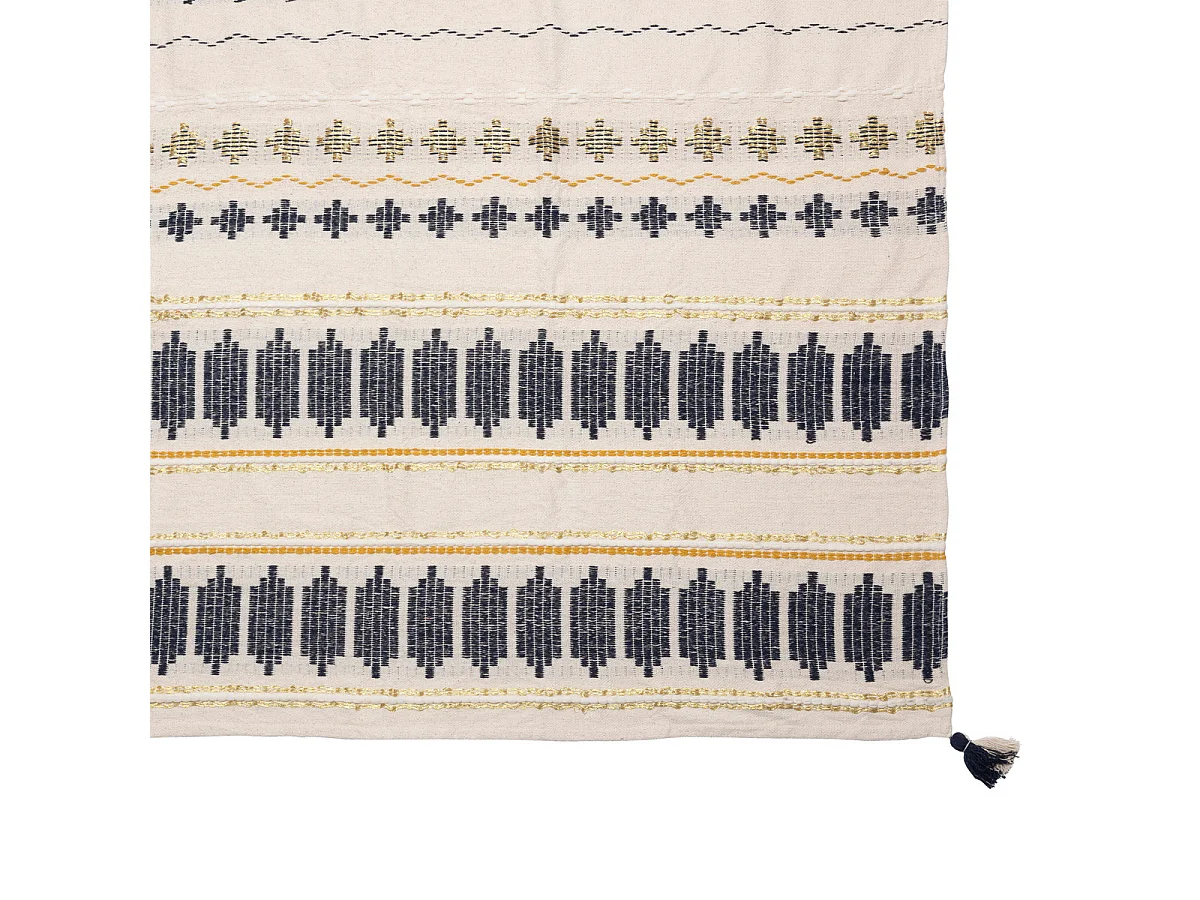 Dessus de Lit en Coton Ivoire Bleu et Ocre 240 x 260 cm