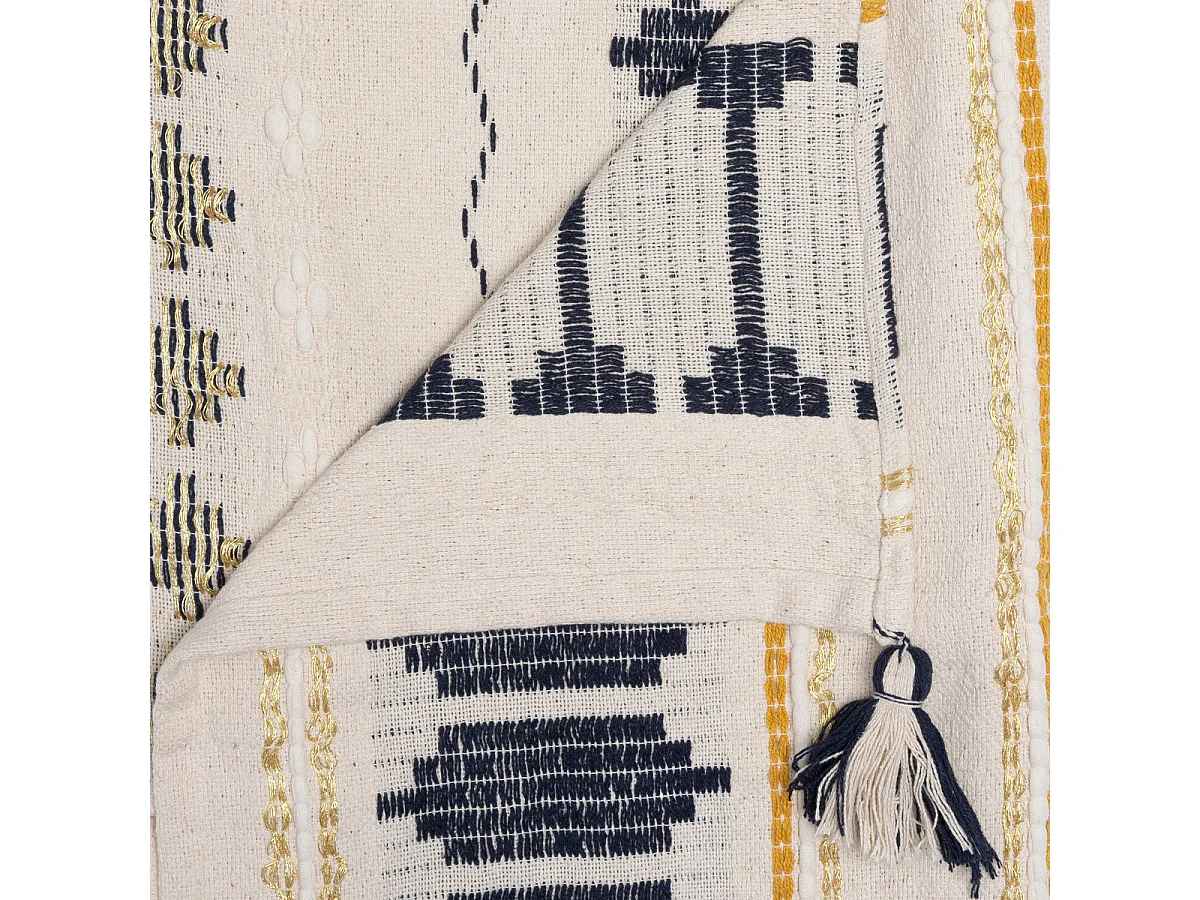 Dessus de Lit en Coton Ivoire Bleu et Ocre 240 x 260 cm