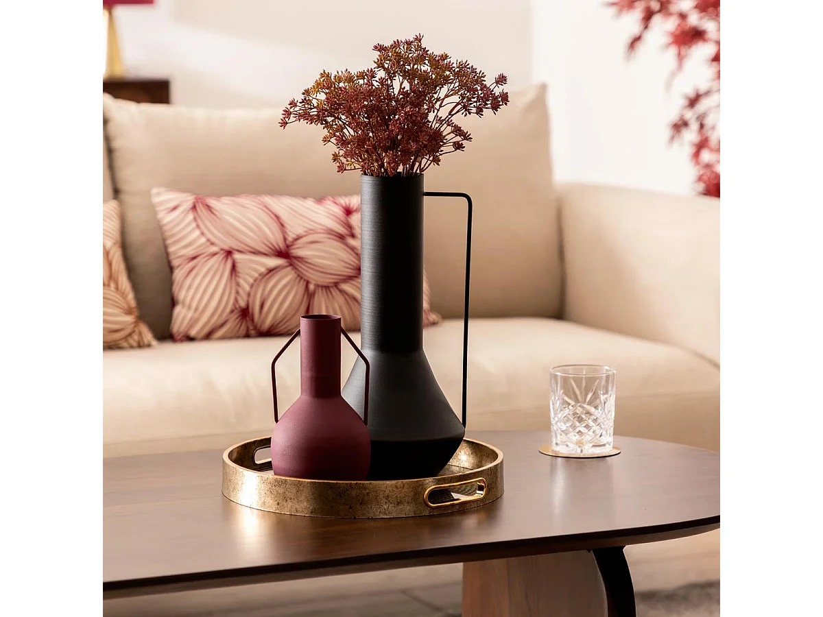 Vase amphore en métal Noir design moderne H 34.5 cm