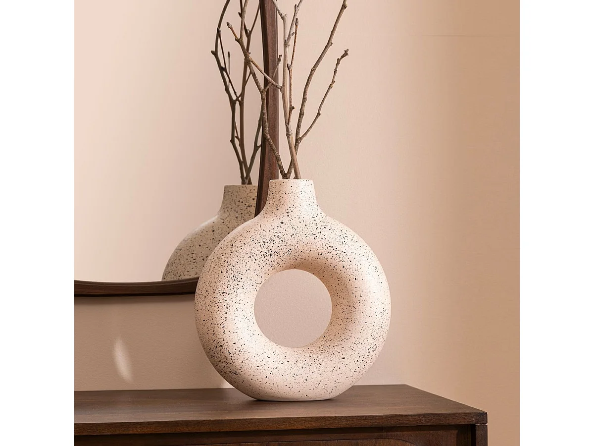 Vase en céramique Blanc & Noir tacheté H 30 cm