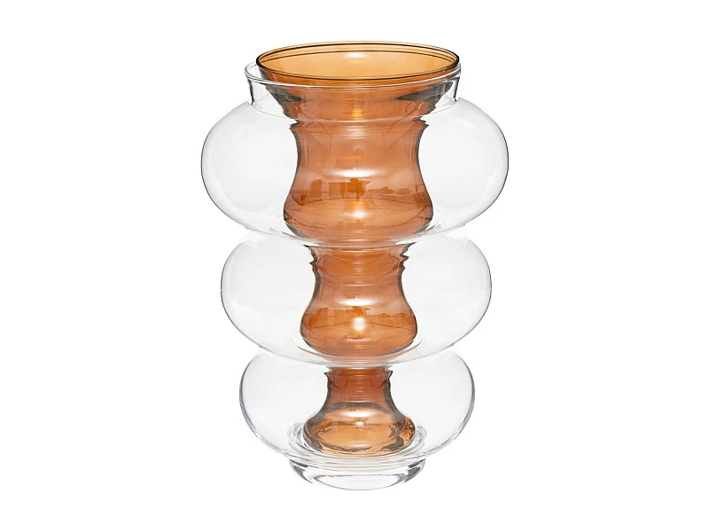 Vase double en verre modelé Ambre H 35 cm