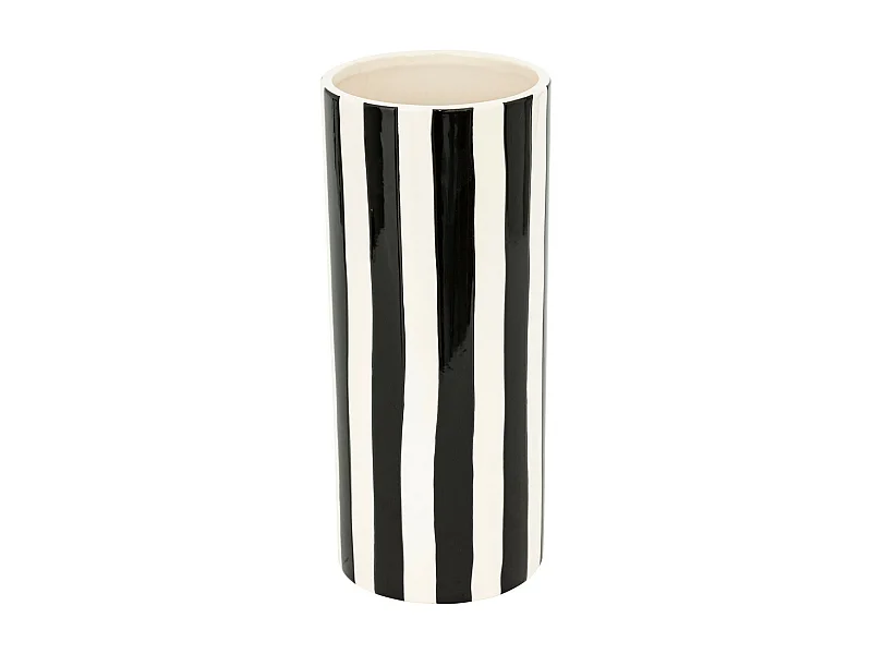 Vase en céramique brillante à rayure Noire H 30 cm